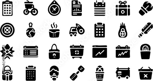 A comprehensive collection of modern solid silhouette icons, a versatile set of pictograms for web and application design