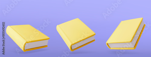 3d Mockup of bright yellow flying books on a blue background. 3d rendering. Vector illustration