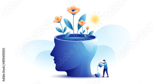 Mental Health Growth and Positive Thinking Concept Illustration.