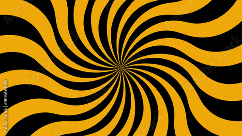 Bold Black & Yellow Swirling Sunburst Background With High-Contrast Hypnotic Spiral Rays, Starburst Vortex, or Dynamic Pop Art Design Element.