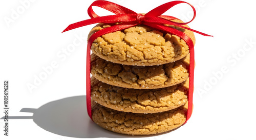 Christmas cookies tied with a red ribbon