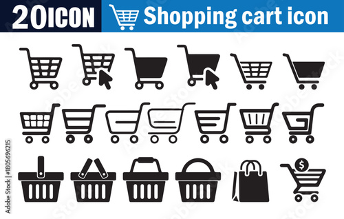 Retail Trolley and Market Basket Vector Set. shopping cart symbol, shop and sale, vector illustration 10 eps