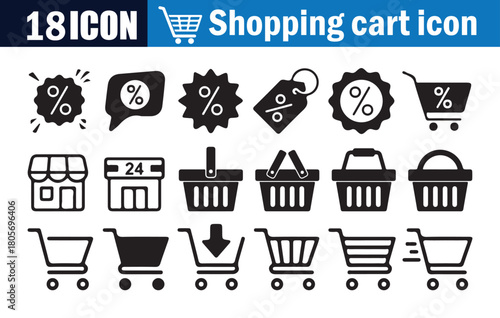 Shopping Cart, Basket & Discount Icon Set