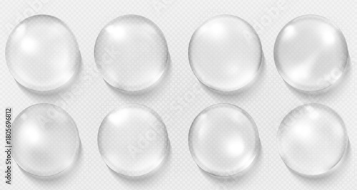 Hyaluronic acid bubbles. Collagen clear drops. Cosmetic serum. Skincare product. Vector illustration