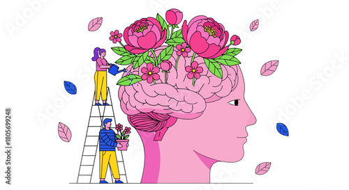Nurturing Your Mind for Growth Cultivating Mental Well-being and Inner Blossom Illustration