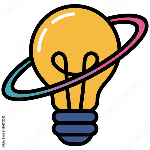 Innovative Idea Light Bulb with Saturn Ring Concept Illustration.