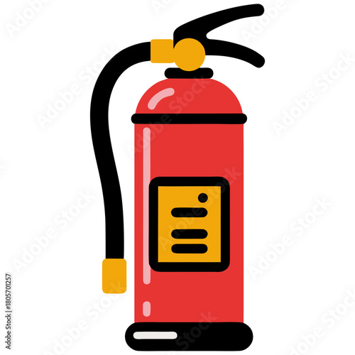 Red Fire Extinguisher with Black Hose and Nozzle.