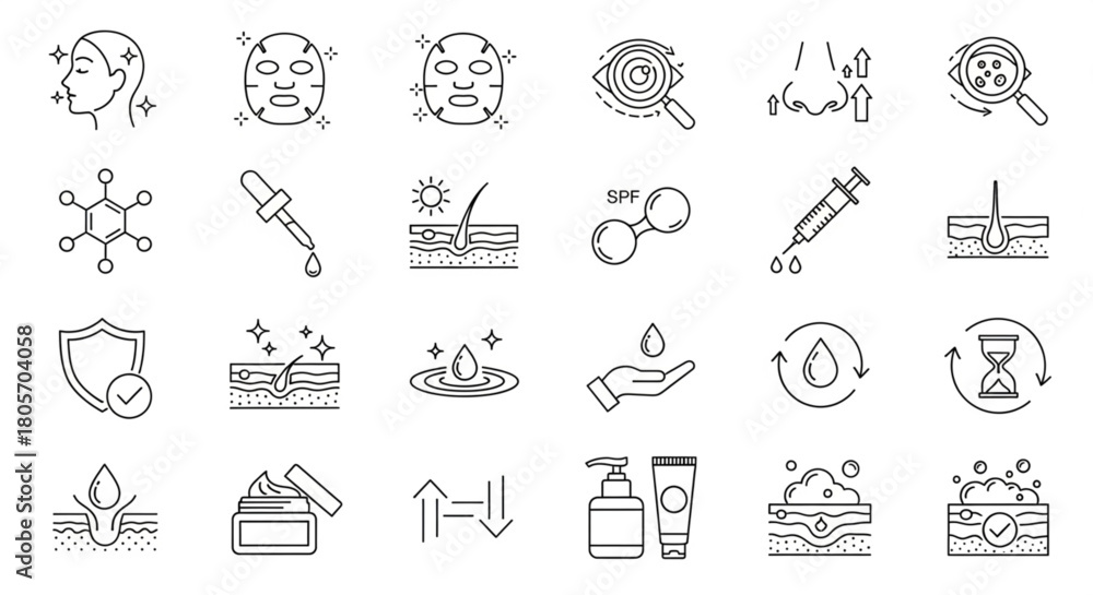 Naklejka premium skincare and dermatology, covering beauty routines, anti-aging, hydration, and skin health. Essential graphics for cosmetic products, treatments, and wellness concepts