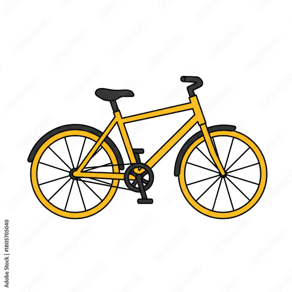 Obraz premium A yellow bicycle with black accents is depicted in a simple, graphic style against a white background.