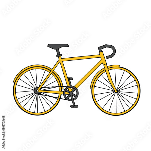 A yellow bicycle with black seat and handlebars, depicted in a simple, cartoon-like illustration against a white background.