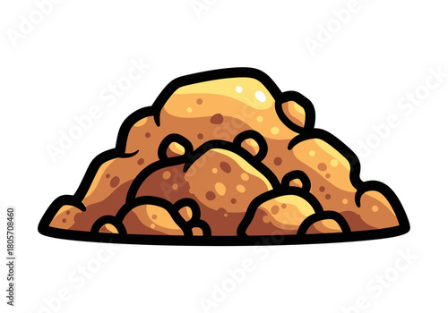 Cartoonish pile of golden brown sand with dark outlines and spots