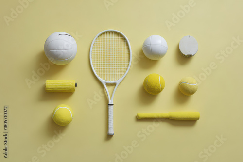 capture minimalist composition featuring top  sports symbols and their corresponding equipment displayed on