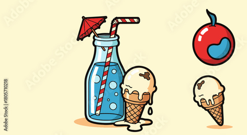 Delightful Retro Beach Treats Refreshing Drinks and Sweet Ice Cream Delights