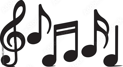 Vector illustration featuring a collection of musical notes and symbols including a prominent treble clef for various projects.