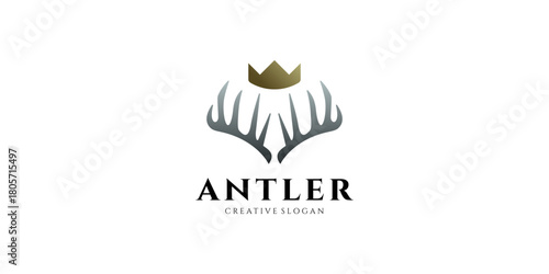Luxury Deer Antlers Premium Symbol Logo Template, Royal Crown Illustration Vector Design