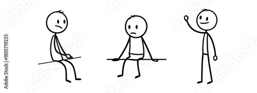 Simple stick figures displaying a spectrum of human emotions and social interaction concepts through various poses