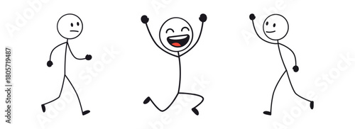Joyful Stick Figures Expressing Happiness and Excitement Through Simple Illustrations