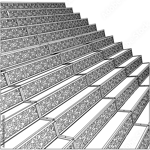 Ornamental Stair Steps Vector. Decorative Retro Vintage Stairs That Use Metal In Their Design. Illustration Isolated On White Background. 