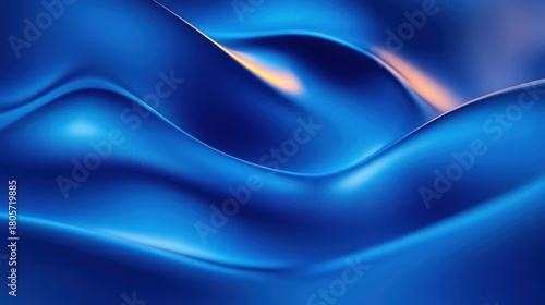 undulating smooth blue waves of glossy silk-like surface with warm golden highlights, serene and calming abstract flowing curves