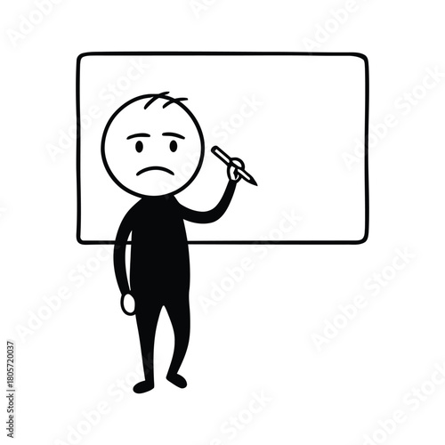 Frustrated Stick Figure Blank Board and Pen, Expressing Doubt and Unsure Thoughts