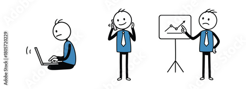 Stick Figure Business Meeting with Presentation and Frustration