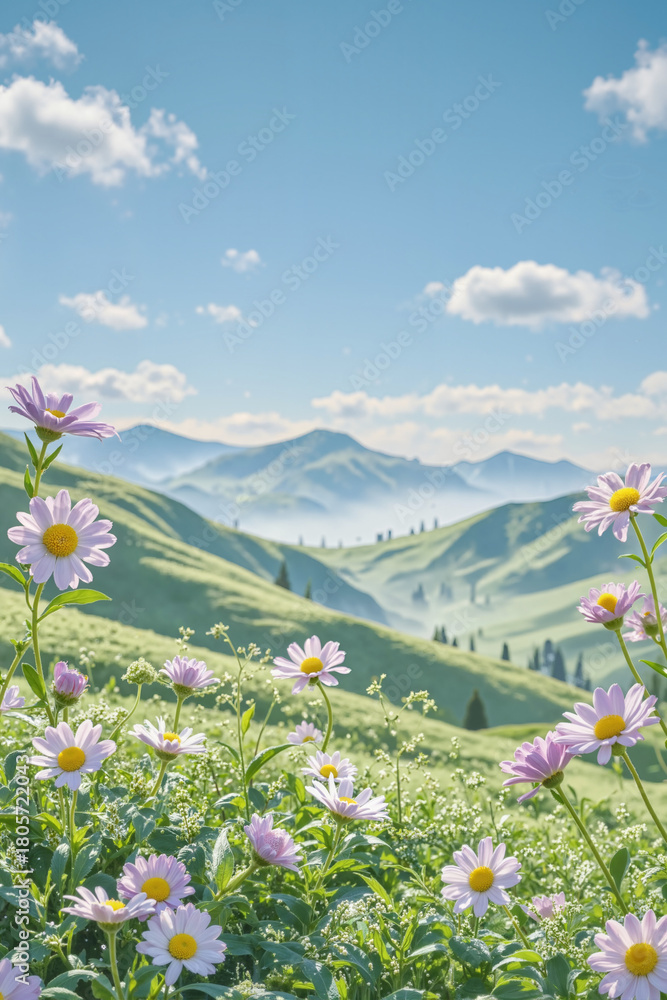 Obraz premium Scenic Meadow With Daisies and Rolling Hills