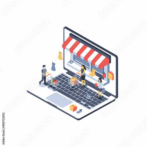 E-commerce at Your Fingertips: A creative illustration showcases the convenience of online shopping. A laptop serves as a virtual storefront.