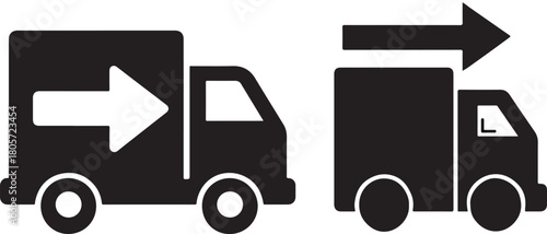 Delivery truck icons set showing loading and unloading shipment