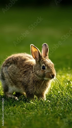 Rabbit in Green Grass with Golden Hour Lighting