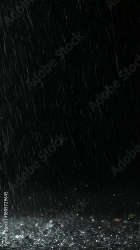 Rain Falling at Night Creates Puddles Reflecting City Lights