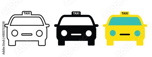 Set of taxi service icons. Taxi car sign, taxicab, taxi calling service. Vector.