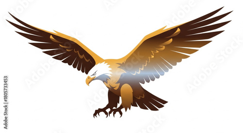 Premium flat-vector eagle with sharp angular wings, bold silhouette, refined gradient highlights, isolated on pure white background.
