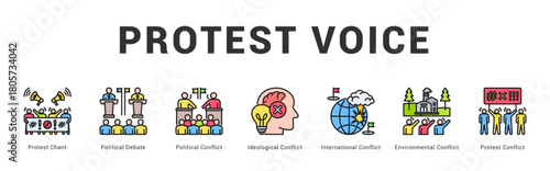Protest Voice Modern and clean web banner illustration featuring thematic icons for visual communication