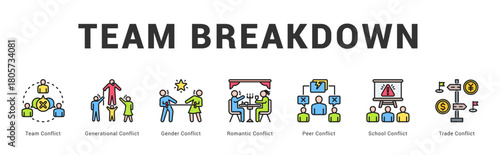 Team Breakdown Modern and clean web banner illustration featuring thematic icons for visual communication