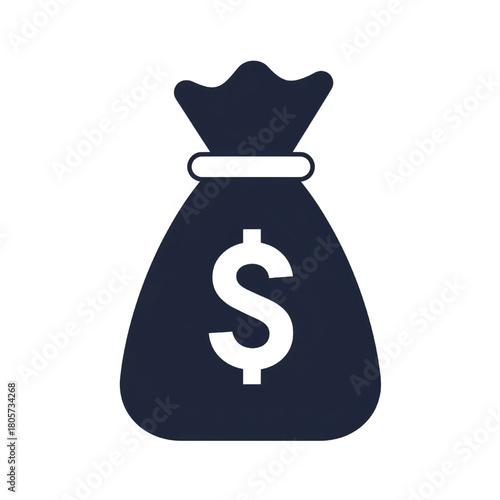 A dark blue money bag with a white dollar sign, a simple icon symbolizing cash, wealth, and savings.