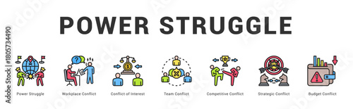 Power Struggle Modern and clean web banner illustration featuring thematic icons for visual communication