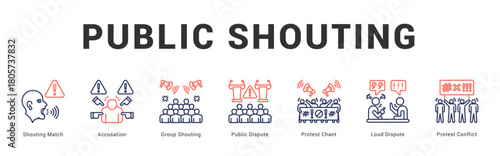 Public Shouting Modern and clean web banner illustration featuring thematic icons for visual communication