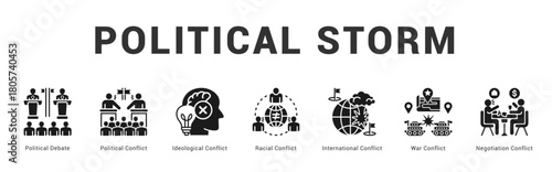 Political Storm Modern and clean web banner illustration featuring thematic icons for visual communication