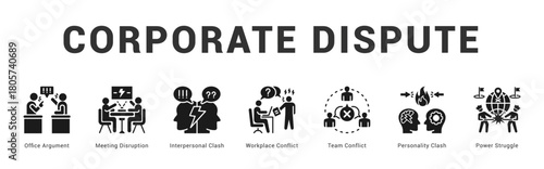 Corporate Dispute Modern and clean web banner illustration featuring thematic icons for visual communication