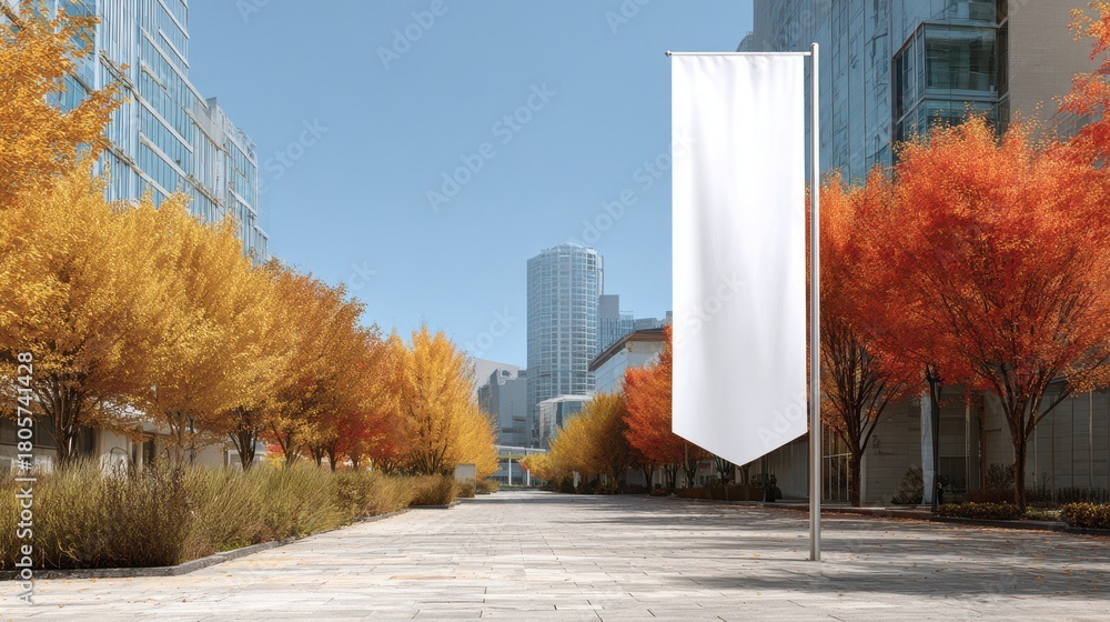 Obraz premium Stylish urban autumn scene with blank banner mockup