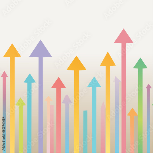 Overlapping coloured arrows pointing or moving up growth concept vector illustration
2