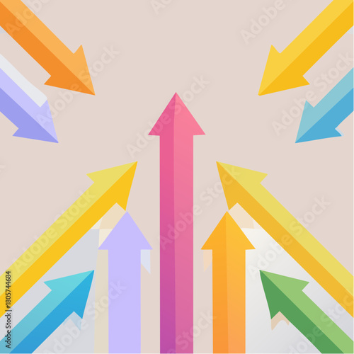 Overlapping coloured arrows pointing or moving up growth concept vector illustration
1