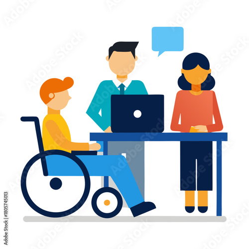 Wheelchair Using Employee at Desk Inclusive Cartoon Vector 