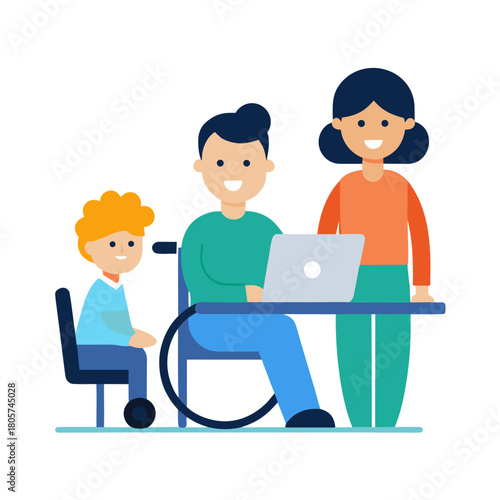 Wheelchair Using Employee at Desk Inclusive Cartoon Vector 