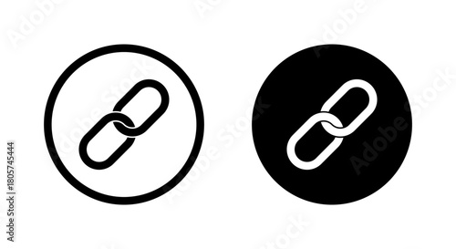 Chain link icon in black circle. URL connection symbol. Hyperlink, attachment sign