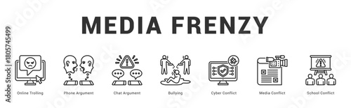 Media Frenzy Modern and clean web banner illustration featuring thematic icons for visual communication