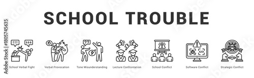 School Trouble Modern and clean web banner illustration featuring thematic icons for visual communication