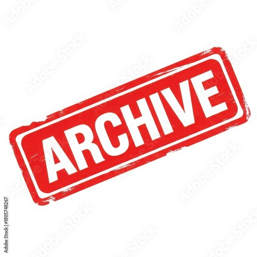 Red distressed stamp with the word archive in white text