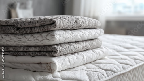 White bed with a white comforter on top of a white mattress