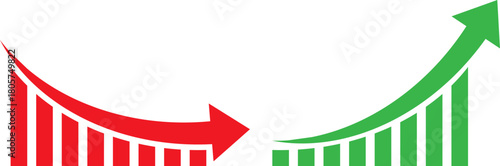 Financial market trend up and down arrows with bar graphs